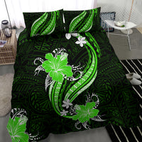Green Polynesian Pattern With Tropical Flowers Bedding Set LT05 - Polynesian Pride