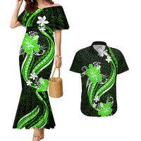 Green Polynesian Pattern With Tropical Flowers Couples Matching Mermaid Dress and Hawaiian Shirt LT05 Green - Polynesian Pride