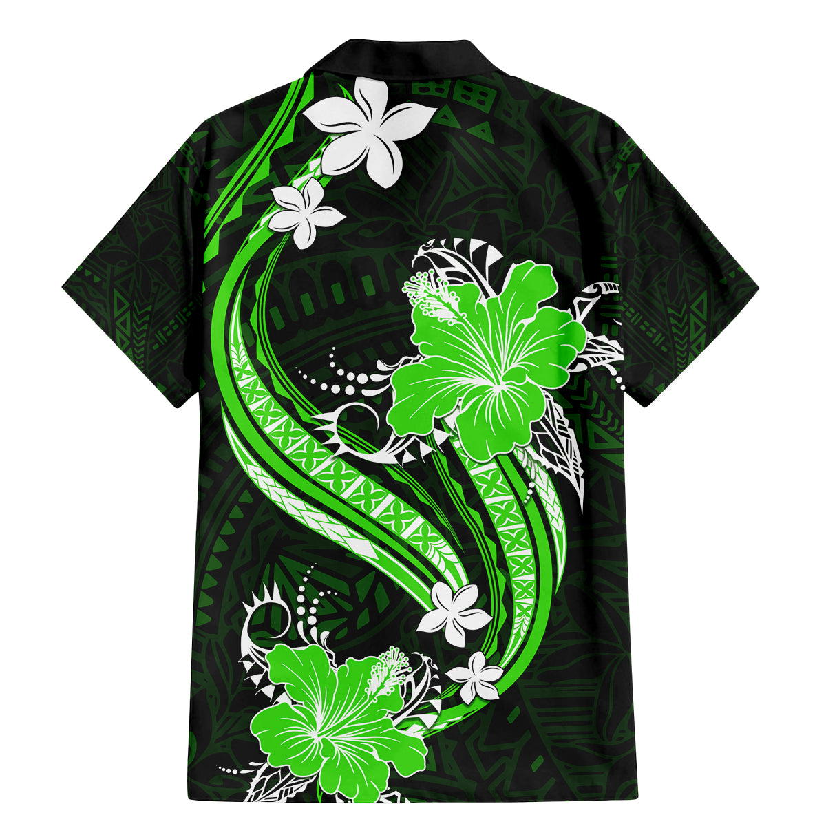 Green Polynesian Pattern With Tropical Flowers Family Matching Mermaid Dress and Hawaiian Shirt LT05 - Polynesian Pride