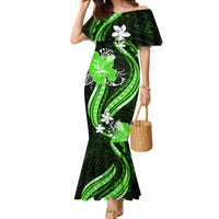 Green Polynesian Pattern With Tropical Flowers Family Matching Mermaid Dress and Hawaiian Shirt LT05 Mom's Dress Green - Polynesian Pride
