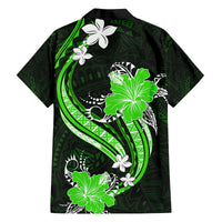 Green Polynesian Pattern With Tropical Flowers Family Matching Off Shoulder Long Sleeve Dress and Hawaiian Shirt LT05 - Polynesian Pride