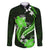 Green Polynesian Pattern With Tropical Flowers Family Matching Off Shoulder Long Sleeve Dress and Hawaiian Shirt LT05 Dad's Shirt - Long Sleeve Green - Polynesian Pride