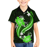 Green Polynesian Pattern With Tropical Flowers Family Matching Off Shoulder Long Sleeve Dress and Hawaiian Shirt LT05 Son's Shirt Green - Polynesian Pride
