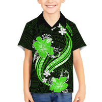 Green Polynesian Pattern With Tropical Flowers Family Matching Short Sleeve Bodycon Dress and Hawaiian Shirt LT05 Son's Shirt Green - Polynesian Pride