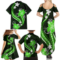 Green Polynesian Pattern With Tropical Flowers Family Matching Summer Maxi Dress and Hawaiian Shirt LT05 - Polynesian Pride