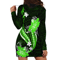 Green Polynesian Pattern With Tropical Flowers Hoodie Dress LT05 - Polynesian Pride