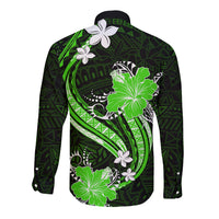 Green Polynesian Pattern With Tropical Flowers Long Sleeve Button Shirt LT05 - Polynesian Pride