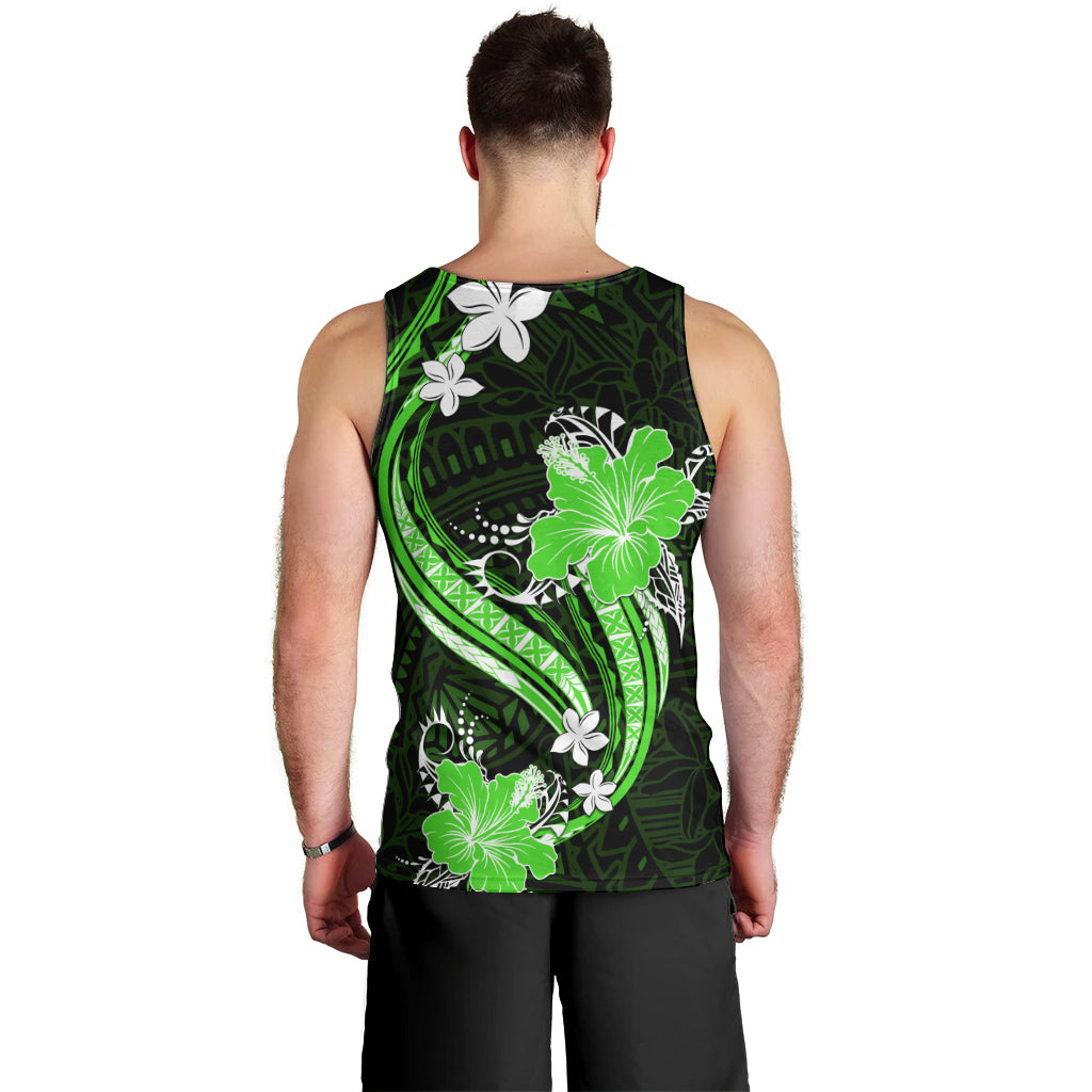 Green Polynesian Pattern With Tropical Flowers Men Tank Top LT05 - Polynesian Pride