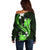 Green Polynesian Pattern With Tropical Flowers Off Shoulder Sweater LT05 - Polynesian Pride