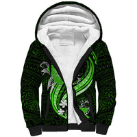Green Polynesian Pattern With Tropical Flowers Sherpa Hoodie LT05 Unisex Green - Polynesian Pride