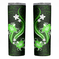 Green Polynesian Pattern With Tropical Flowers Skinny Tumbler