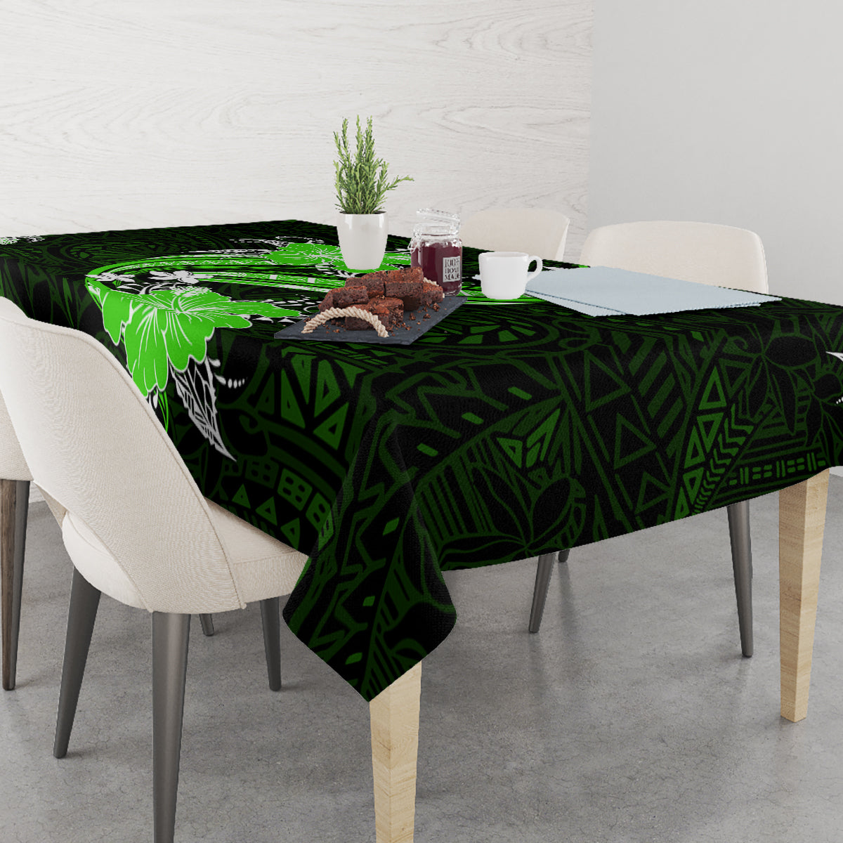 Green Polynesian Pattern With Tropical Flowers Tablecloth LT05 - Polynesian Pride