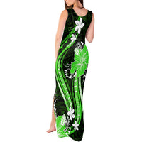 Green Polynesian Pattern With Tropical Flowers Tank Maxi Dress LT05 - Polynesian Pride