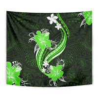 Green Polynesian Pattern With Tropical Flowers Tapestry LT05 - Polynesian Pride