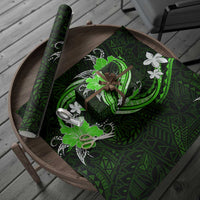 Green Polynesian Pattern With Tropical Flowers Wrapping Paper - Polynesian Pride