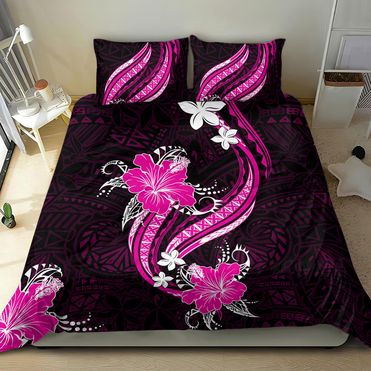 Pink Polynesian Pattern With Tropical Flowers Bedding Set LT05 - Polynesian Pride
