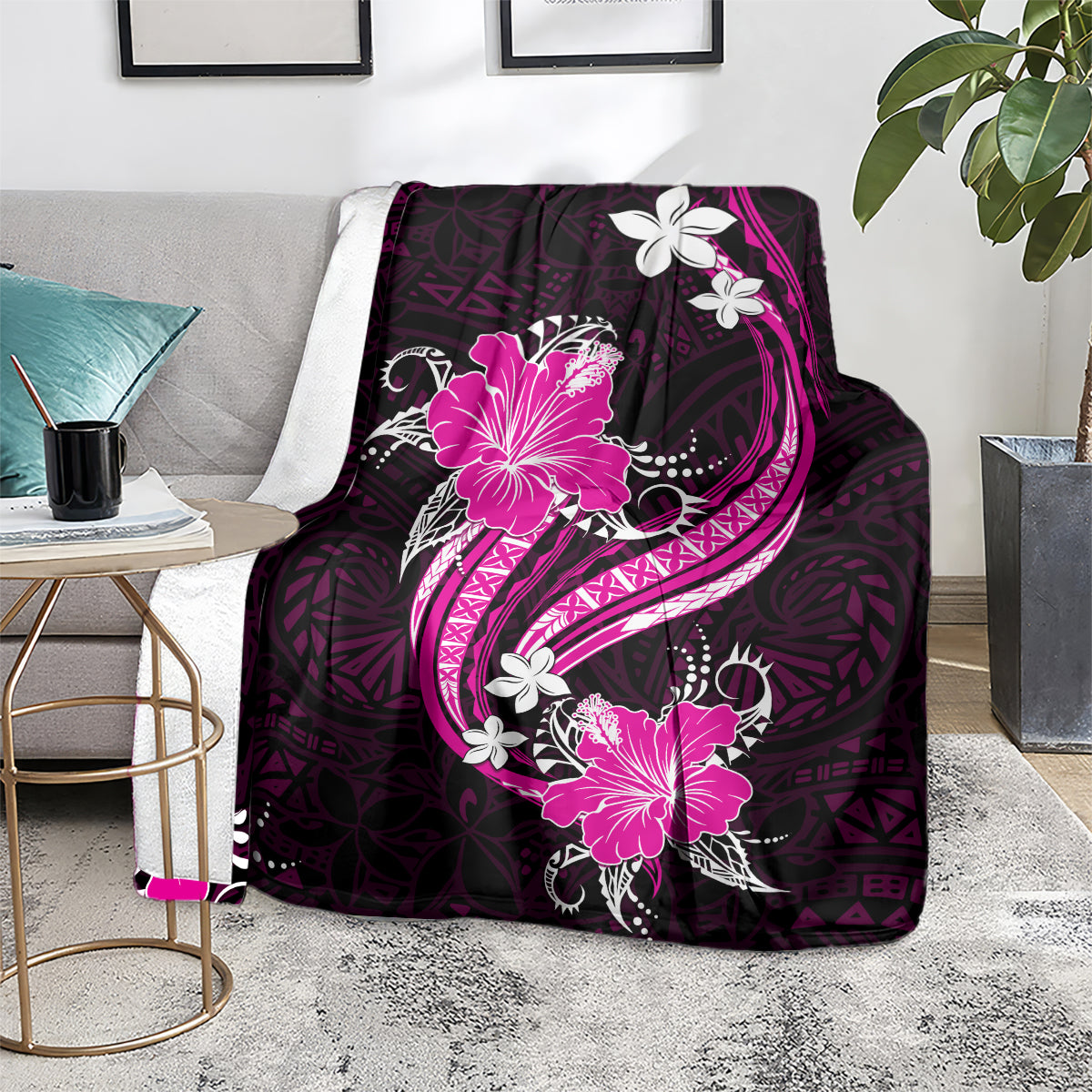 Pink Polynesian Pattern With Tropical Flowers Blanket LT05 - Polynesian Pride