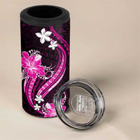 Pink Polynesian Pattern With Tropical Flowers 4 in 1 Can Cooler Tumbler