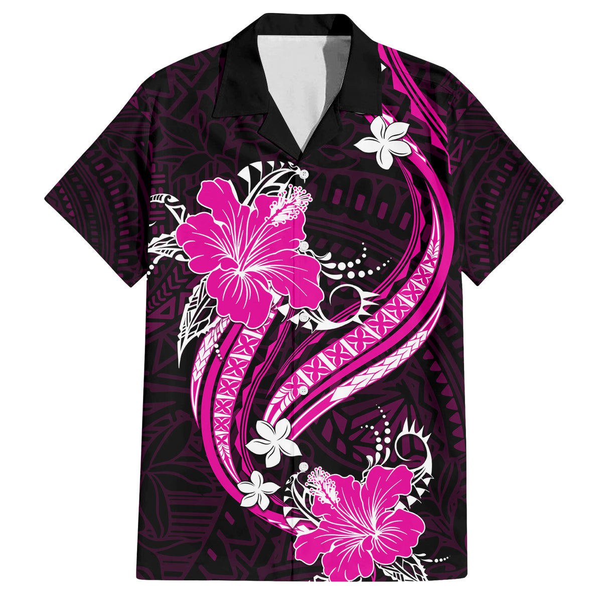 Pink Polynesian Pattern With Tropical Flowers Family Matching Long Sleeve Bodycon Dress and Hawaiian Shirt LT05 Dad's Shirt - Short Sleeve Pink - Polynesian Pride