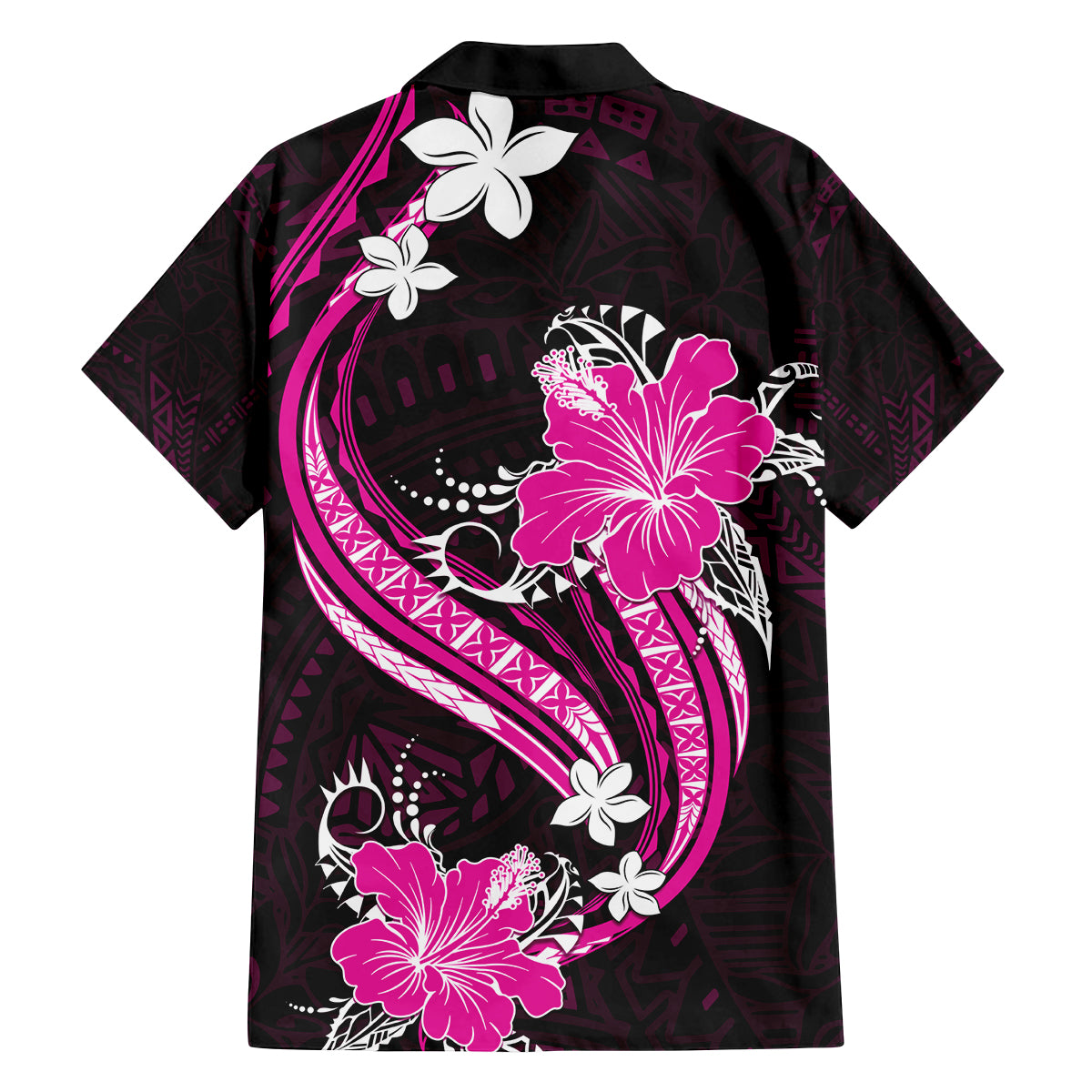 Pink Polynesian Pattern With Tropical Flowers Family Matching Off Shoulder Short Dress and Hawaiian Shirt LT05 - Polynesian Pride