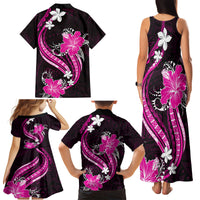 Pink Polynesian Pattern With Tropical Flowers Family Matching Tank Maxi Dress and Hawaiian Shirt LT05 - Polynesian Pride