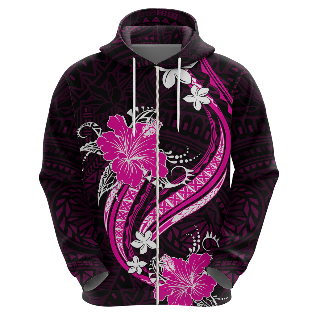 Pink Polynesian Pattern With Tropical Flowers Hoodie LT05 - Polynesian Pride