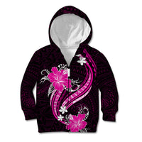 Pink Polynesian Pattern With Tropical Flowers Kid Hoodie LT05 Zip Hoodie Pink - Polynesian Pride