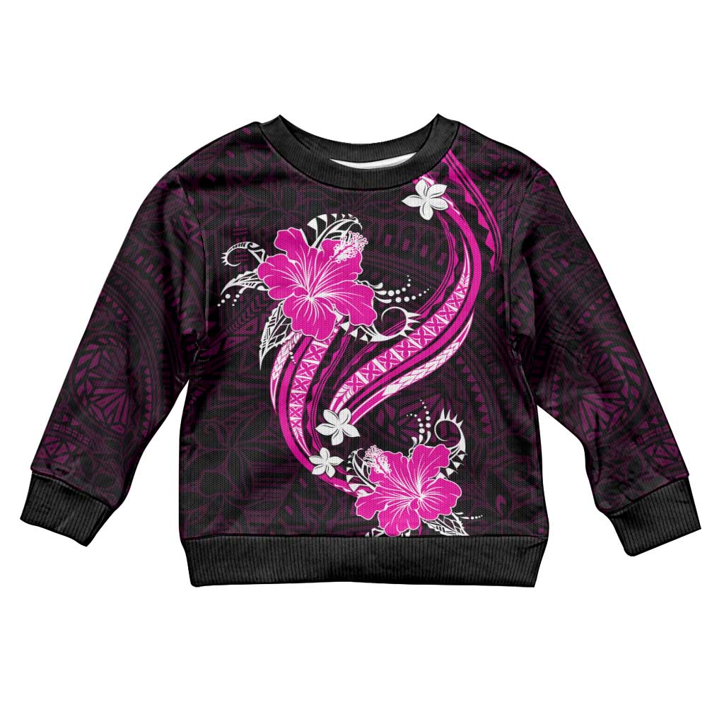 Pink Polynesian Pattern With Tropical Flowers Kid Ugly Christmas Sweater