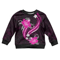 Pink Polynesian Pattern With Tropical Flowers Kid Ugly Christmas Sweater