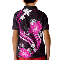 Pink Polynesian Pattern With Tropical Flowers Kid Polo Shirt LT05 - Polynesian Pride