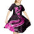 Pink Polynesian Pattern With Tropical Flowers Kid Short Sleeve Dress LT05 - Polynesian Pride