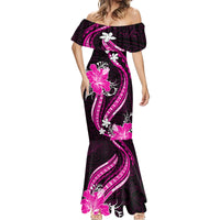 Pink Polynesian Pattern With Tropical Flowers Mermaid Dress LT05 - Polynesian Pride