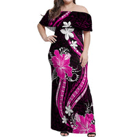 Pink Polynesian Pattern With Tropical Flowers Off Shoulder Maxi Dress LT05 Women Pink - Polynesian Pride
