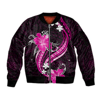 Pink Polynesian Pattern With Tropical Flowers Sleeve Zip Bomber Jacket LT05 Unisex Pink - Polynesian Pride