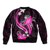 Pink Polynesian Pattern With Tropical Flowers Sleeve Zip Bomber Jacket LT05 - Polynesian Pride