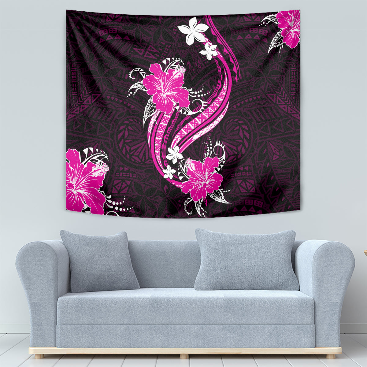 Pink Polynesian Pattern With Tropical Flowers Tapestry LT05 - Polynesian Pride