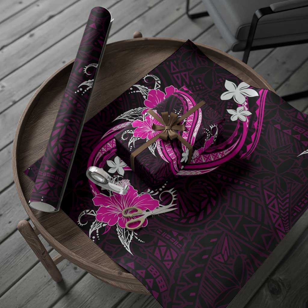 Pink Polynesian Pattern With Tropical Flowers Wrapping Paper - Polynesian Pride
