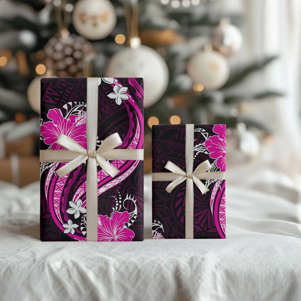 Pink Polynesian Pattern With Tropical Flowers Wrapping Paper - Polynesian Pride