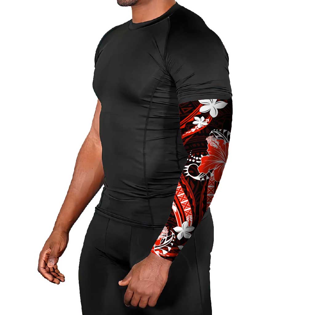Red Polynesian Pattern With Tropical Flowers Arm Sleeves LT05 - Polynesian Pride