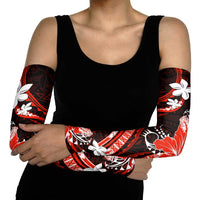 Red Polynesian Pattern With Tropical Flowers Arm Sleeves LT05 - Polynesian Pride
