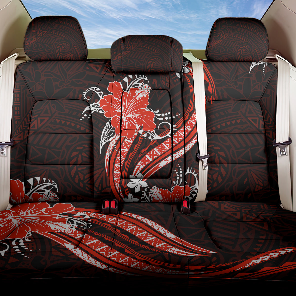 Red Polynesian Pattern With Tropical Flowers Back Car Seat Cover LT05 One Size Red - Polynesian Pride