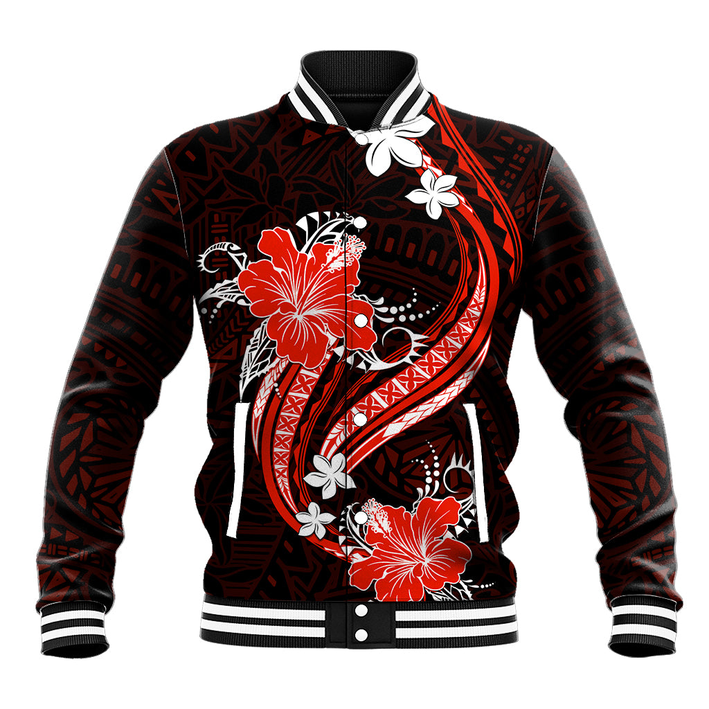 Red Polynesian Pattern With Tropical Flowers Baseball Jacket LT05 Unisex Red - Polynesian Pride
