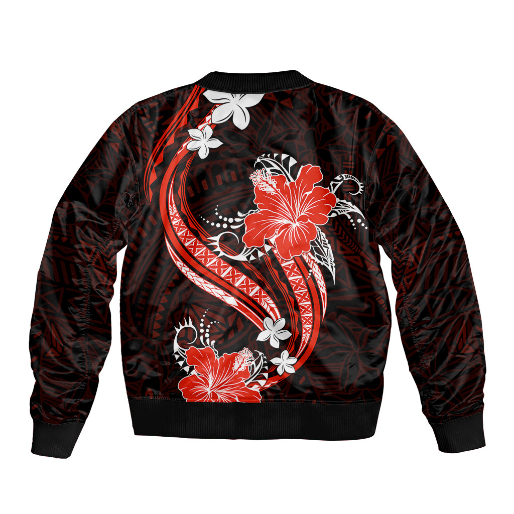Red Polynesian Pattern With Tropical Flowers Bomber Jacket LT05 - Polynesian Pride