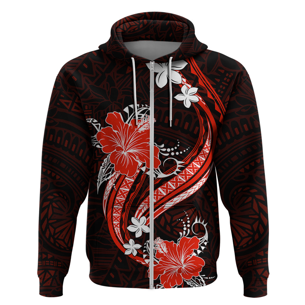 Red Polynesian Pattern With Tropical Flowers Hoodie LT05 - Polynesian Pride