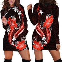 Red Polynesian Pattern With Tropical Flowers Hoodie Dress LT05 - Polynesian Pride