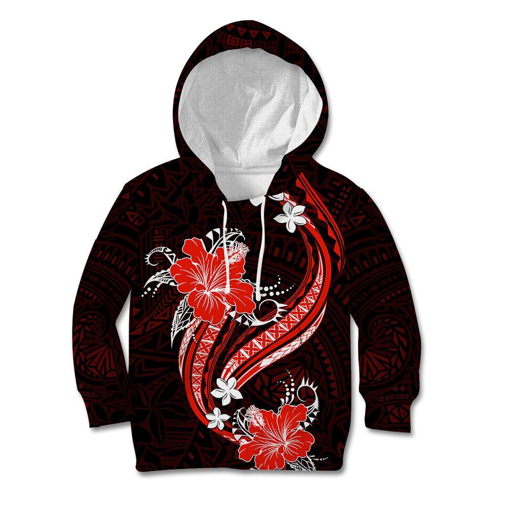 Red Polynesian Pattern With Tropical Flowers Kid Hoodie LT05 Hoodie Red - Polynesian Pride