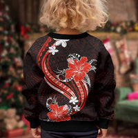 Red Polynesian Pattern With Tropical Flowers Kid Ugly Christmas Sweater