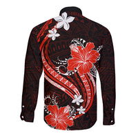 Red Polynesian Pattern With Tropical Flowers Long Sleeve Button Shirt LT05 - Polynesian Pride