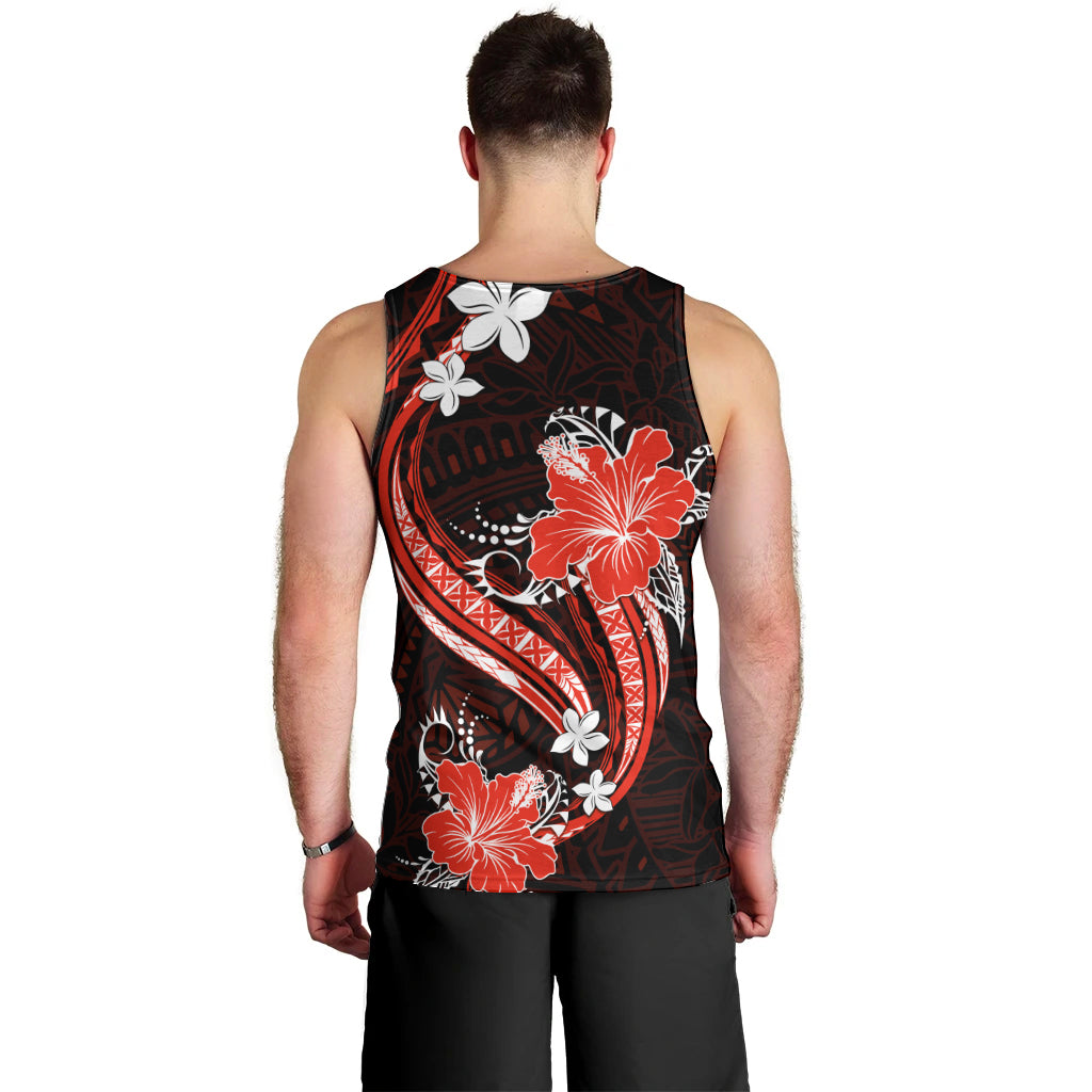 Red Polynesian Pattern With Tropical Flowers Men Tank Top LT05 - Polynesian Pride