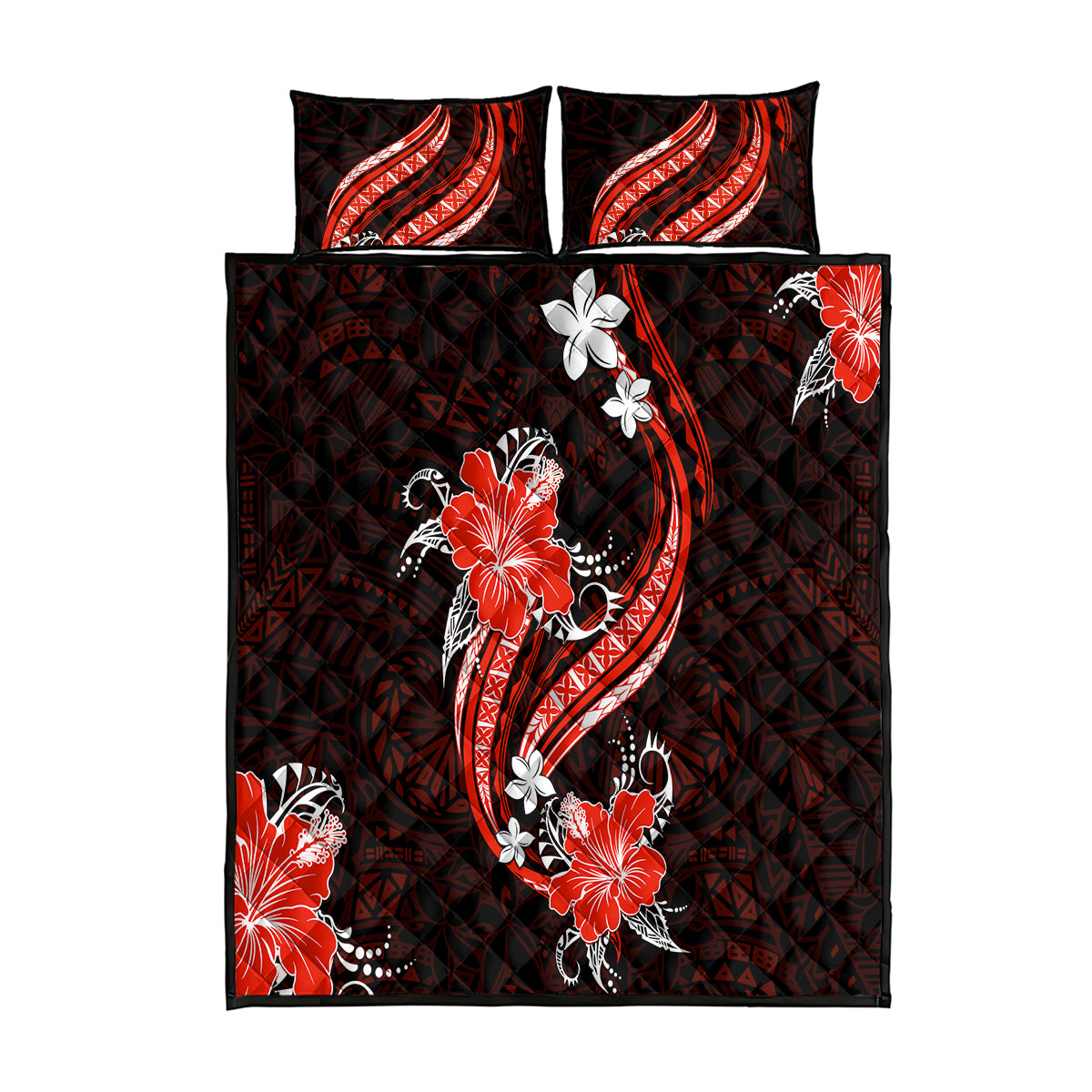Red Polynesian Pattern With Tropical Flowers Quilt Bed Set LT05 Red - Polynesian Pride